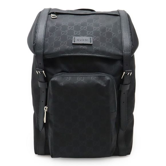 Gucci Gucci GG Nylon Backpack Backpack Daypack Nylon Leather Black Black Silver - Picture 1 of 8